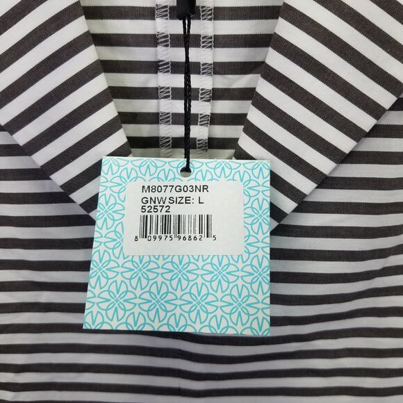 Ming Wang Heritage Fit Blouse Women's L Poplin Shawl Collar V-Neck Stripe NEW - Picture 10 of 16